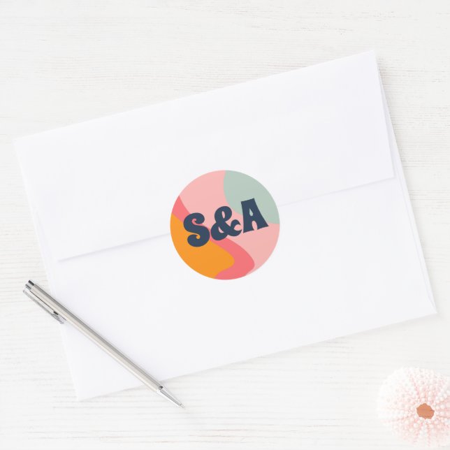 Sticker Rond Mariage couleur Super rétro (Enveloppe)