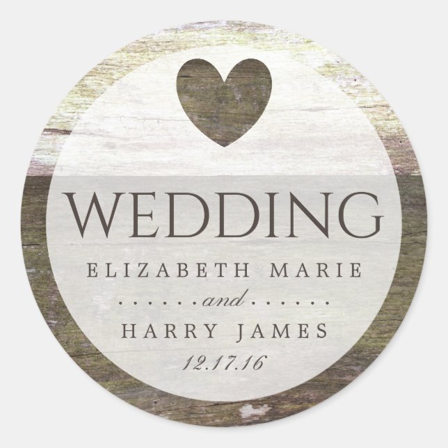 Sticker Rond Mariage Country Wood Heart (Devant)