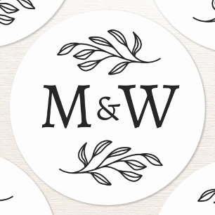 Sticker Rond Mariage Couple Monogramme Élégant Botanique