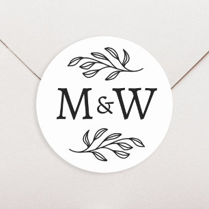 Sticker Rond Mariage Couple Monogramme Élégant Botanique