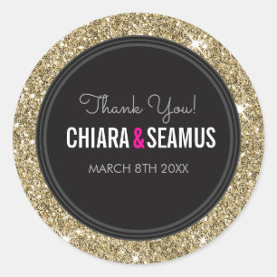 Sticker Rond MARIAGE COUPLE SEAL or moderne parties scintillant