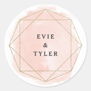 Sticker Rond Mariage Couples Jumeaux Rose Aquarelle