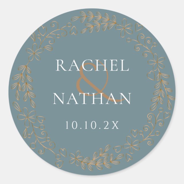 Sticker Rond Mariage Couronne de Laurier en Or Moderne (Devant)