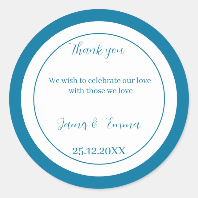 Sticker Rond Mariage Customisé bleu simple (Devant)