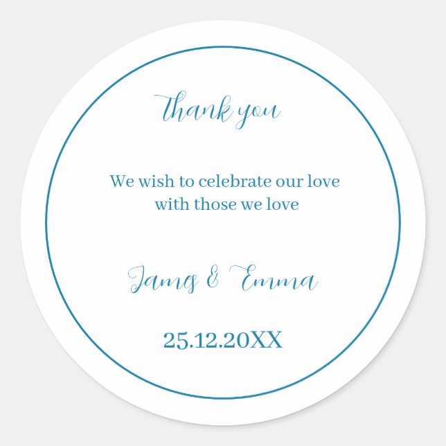 Sticker Rond Mariage customisé bleu simple (Devant)