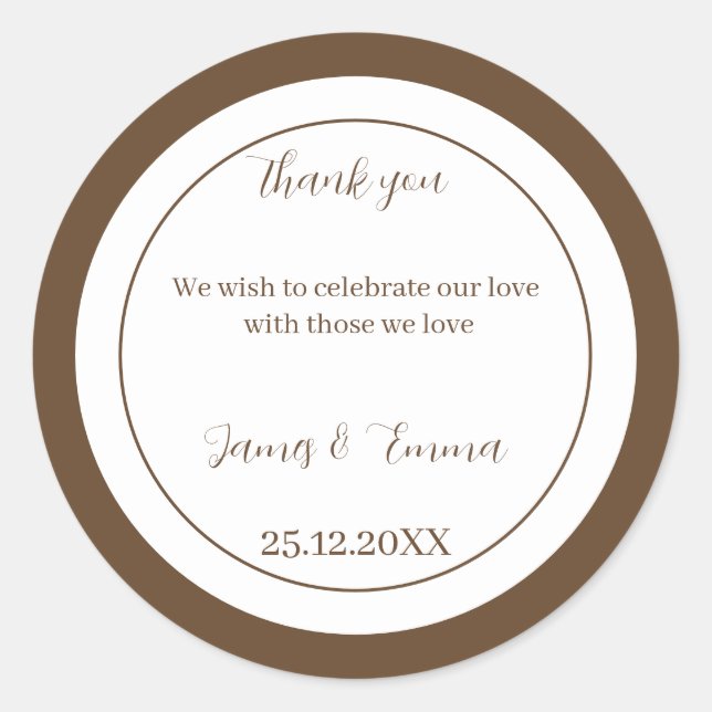 Sticker Rond Mariage Customisé Brown simple (Devant)