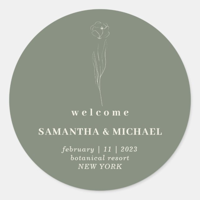 Sticker Rond Mariage d'accueil Sage Green Beige Flower (Devant)
