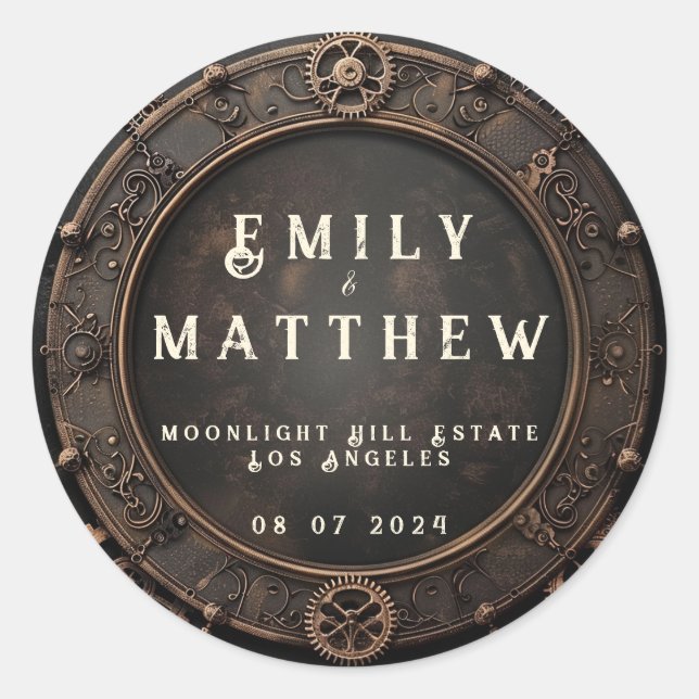 Sticker Rond Mariage d'affaires Steampunk Noir (Devant)