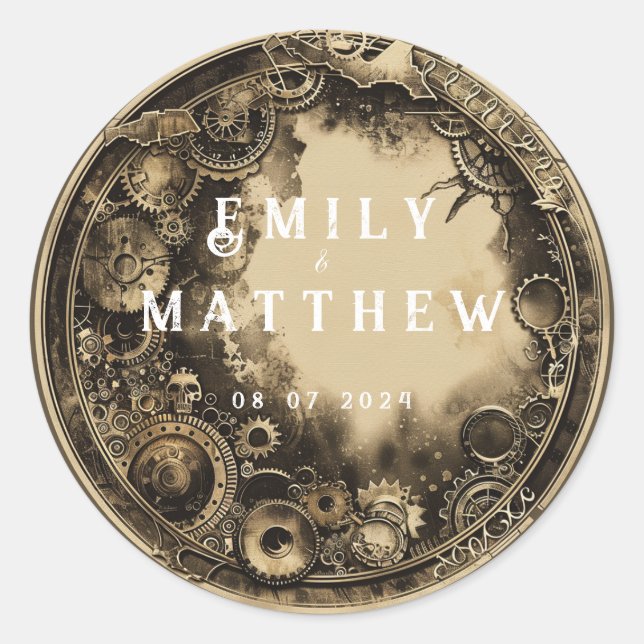 Sticker Rond Mariage d'affaires Steampunk Noir (Devant)