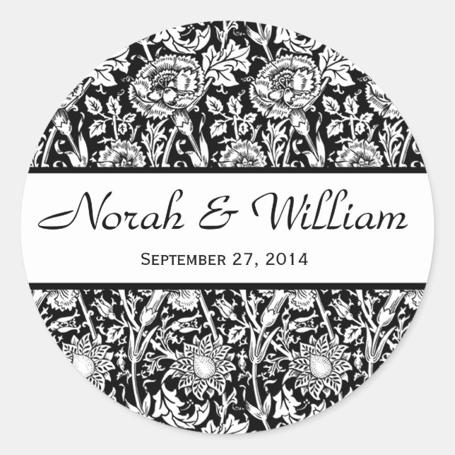 Sticker Rond Mariage Damask noir et blanc Floral Damask (Devant)