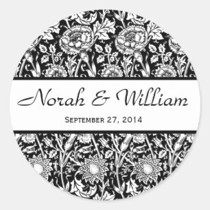 Sticker Rond Mariage Damask noir et blanc Floral Damask