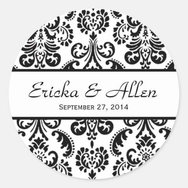 Sticker Rond Mariage Damask noir et blanc V01 (Devant)