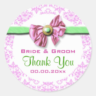 Sticker Rond mariage damassé blanc rose