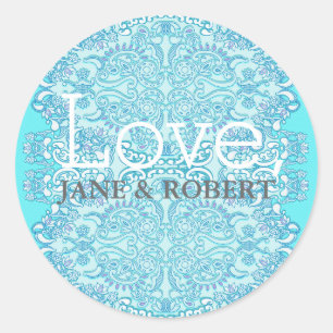 Sticker Rond Mariage damassé bleue