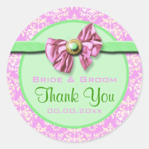 Sticker Rond Mariage damassé rose