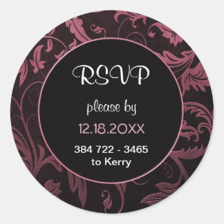 Sticker Rond Mariage damassé rose noir et framboise - RSVP