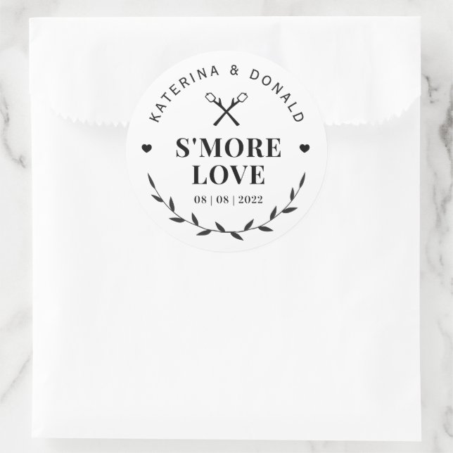 Sticker Rond Mariage d'amour S'more moderne (Sac)