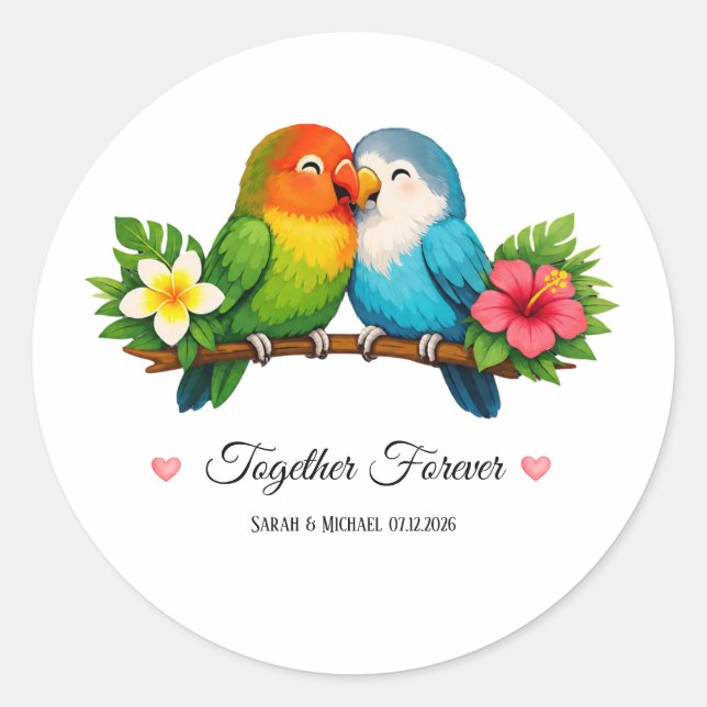 Sticker Rond Mariage d'amour tropical ensemble pour toujours  (Devant)