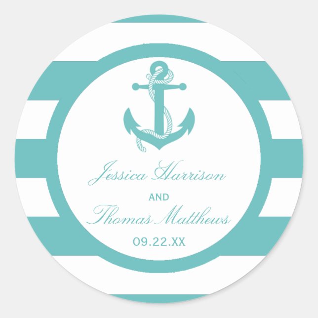 Sticker Rond Mariage d'Ancre de bande turquoise marine (Devant)