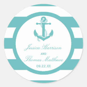 Sticker Rond Mariage d'Ancre de bande turquoise marine