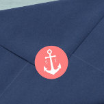 Sticker Rond Mariage d'Ancre de monogramme couleur Arrière - pl<br><div class="desc">Cet autocollant de mariage monogramme nautique comporte une ancre en blanc contre une couleur arrière - plan modifiable ; pour la changer du corail à la couleur de votre choix, cliquez sur le bouton personnaliser. Consultez les articles mariages correspondants ici https://www.zazzle.com/collections/editable_color_nautical_anchor_wedding_2-119876283767110974?rf=238364477188679314&tc=rc . Personnalisez-le en remplaçant le texte de l'espace réservé....</div>