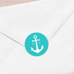 Sticker Rond Mariage d'Ancre de monogramme couleur Arrière - pl<br><div class="desc">Cet autocollant de mariage monogramme nautique comporte une ancre en blanc contre une couleur arrière - plan modifiable; pour la changer du turquoise à la couleur de votre choix, cliquez sur le bouton personnaliser. Consultez d'autres articles mariages correspondants https://www.zazzle.com/collections/editable_color_nautical_anchor_wedding_3-119105450401013879?rf=238364477188679314&tc=rc . Personnalisez-le en remplaçant le texte de l'espace réservé. Pour plus...</div>