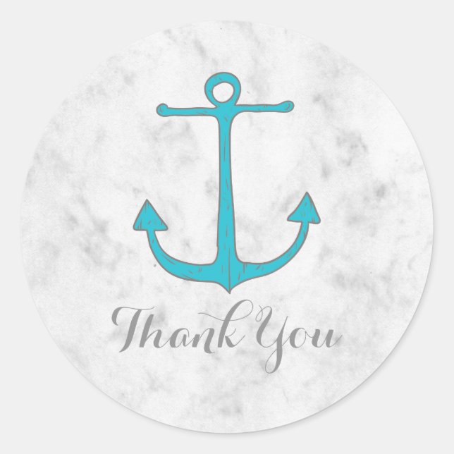 Sticker Rond Mariage d'Ancre Turquoise Rustique Merci (Devant)
