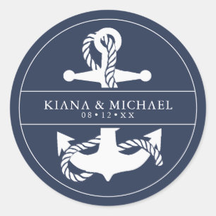 Sticker Rond Mariage d'Ancre Vague bleue V2 Wht/Navy ID836