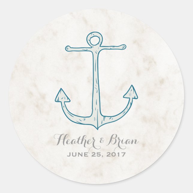 Sticker Rond Mariage d'Ancres Royal Blue Rustic (Devant)