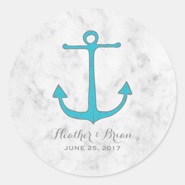Sticker Rond Mariage d'Ancres Turquoise Rustic (Devant)