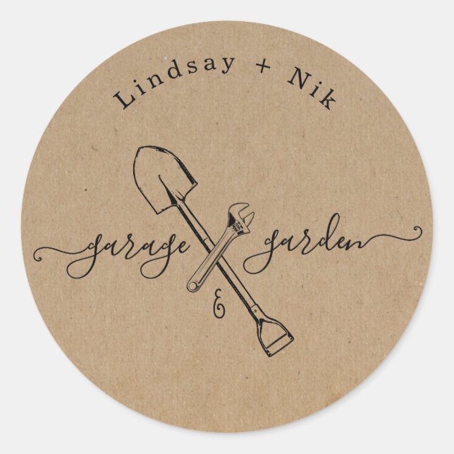 Sticker Rond Mariage dans un Garage & Jardin / Cadeau pour les  (Devant)