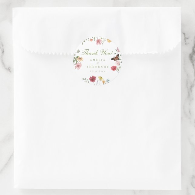 Sticker Rond Mariage dans un jardin de fleurs sauvages (Sac)