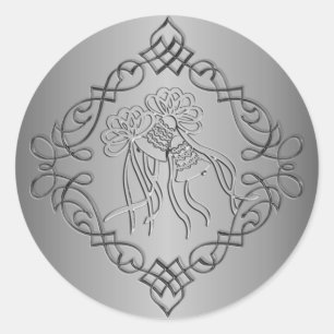 Sticker Rond Mariage d'apparence gravé en argent