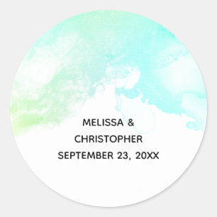 Sticker Rond Mariage d'aquarelle Abstrait vert et bleu