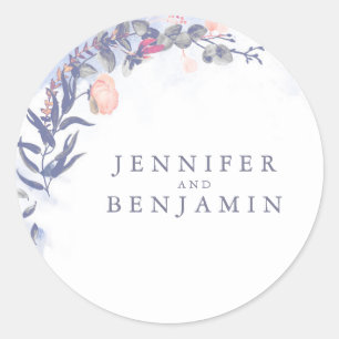 Sticker Rond Mariage d'aquarelle bleu et blanc