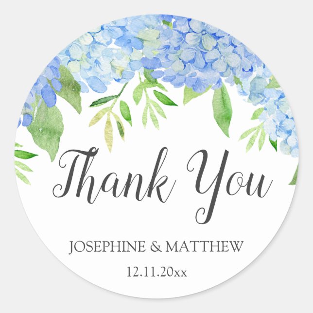 Sticker Rond Mariage d'aquarelle bleu Hydrangea Floral (Devant)