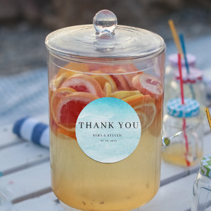 Sticker Rond Mariage d'aquarelle bleu moderne vous remercie