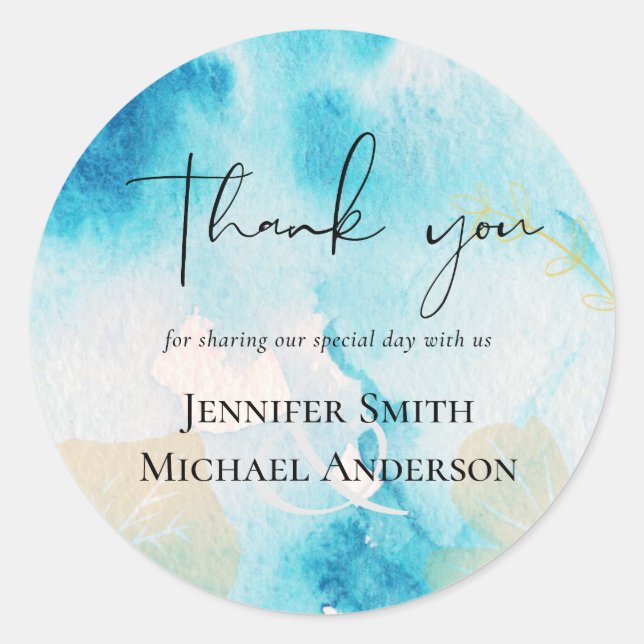 Sticker Rond MARIAGE d'aquarelle BUDGET Sea Glass Shades (Devant)