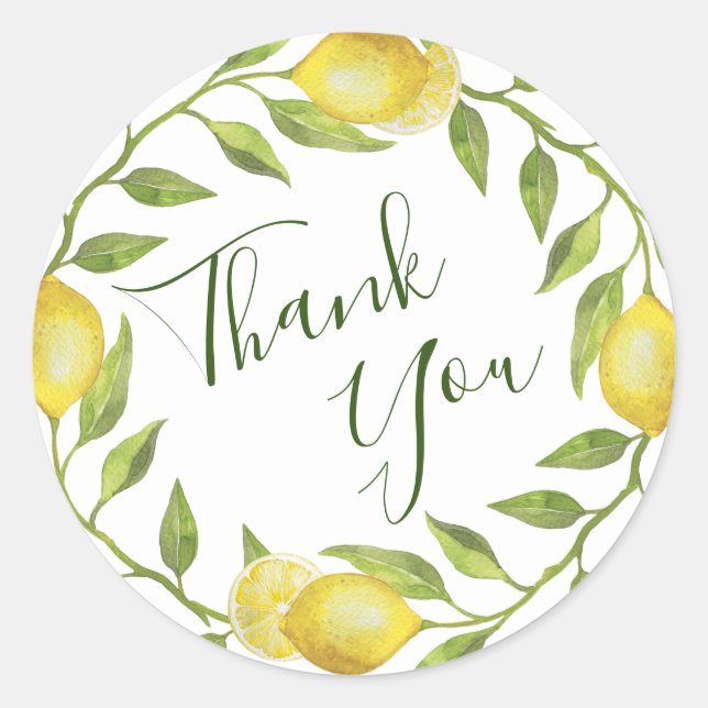 Sticker Rond Mariage d'aquarelle de citron doux et vert (Devant)