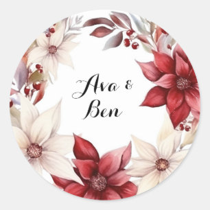 Sticker Rond Mariage d'aquarelle de couronne rouge et blanc