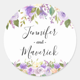 Sticker Rond Mariage d'aquarelle de lavande florale violet