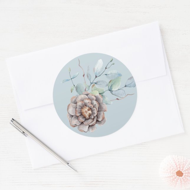 Sticker Rond Mariage d'aquarelle de pin d'hiver et de feuillage (Enveloppe)