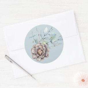 Sticker Rond Mariage d'aquarelle de pin d'hiver et de feuillage