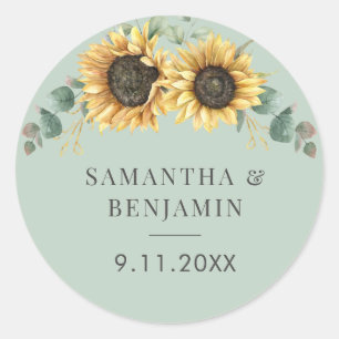 Sticker Rond Mariage d'aquarelle de tournesol Eucalyptus