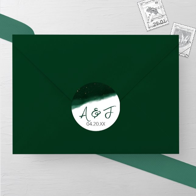 Sticker Rond Mariage d'aquarelle Emerald et Bronze (Créateur téléchargé)