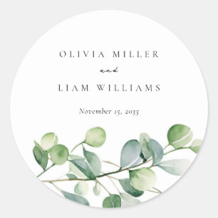 Sticker Rond Mariage d'aquarelle Eucalyptus vert