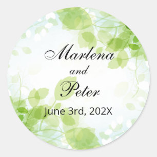 Sticker Rond Mariage d'aquarelle Feuille de printemps