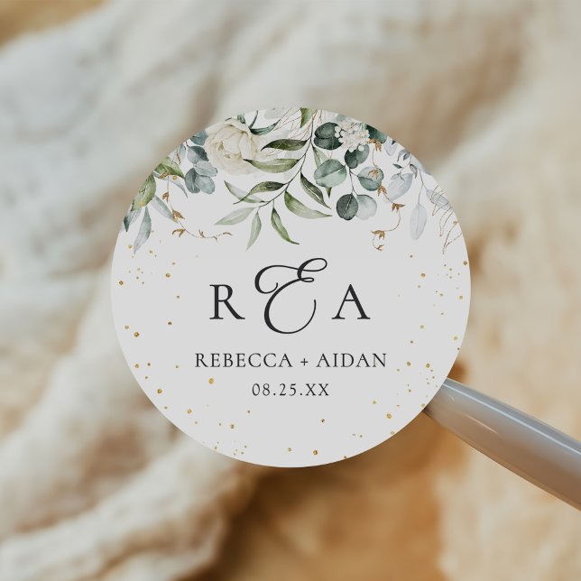 Sticker Rond Mariage d'aquarelle fleurie verte (Créateur téléchargé)