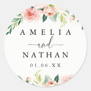 Sticker Rond Mariage d'aquarelle florale de broyage doré