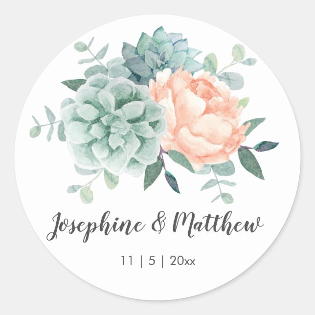 Sticker Rond Mariage d'aquarelle florale de la pivoine (Devant)